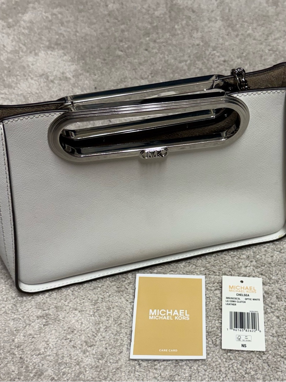 Michael Kors Chelsea Large Convertible Leather Clutch Optic White